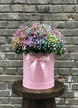 Цветочная композиция из Гипсофила и Розы в шляпной коробке в Ильинке Астраханской области