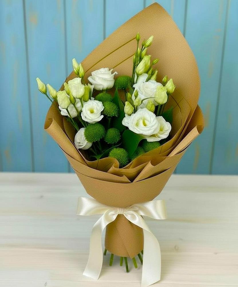 Букет цветов из: Хризантемы и Лизиантусы в Ильинке Астраханской области