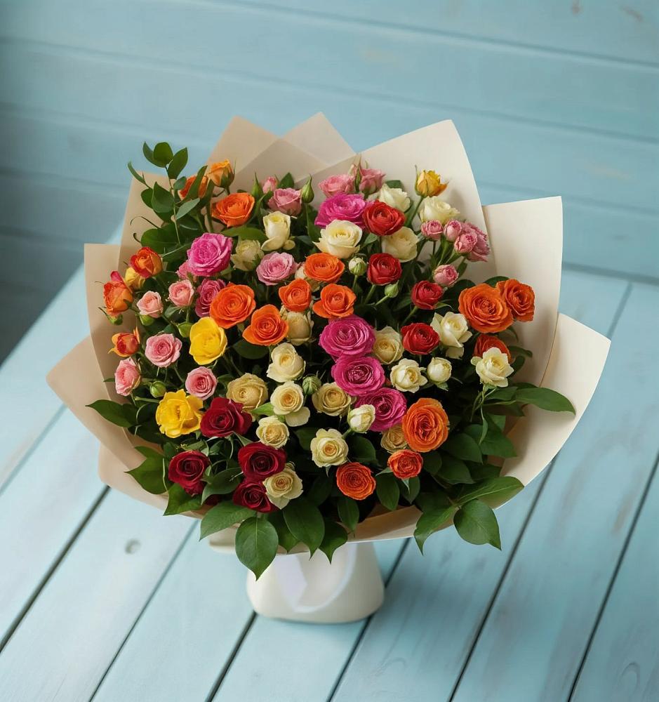 Букет Микс из разноцветных кустовых роз в Ильинке Астраханской области
