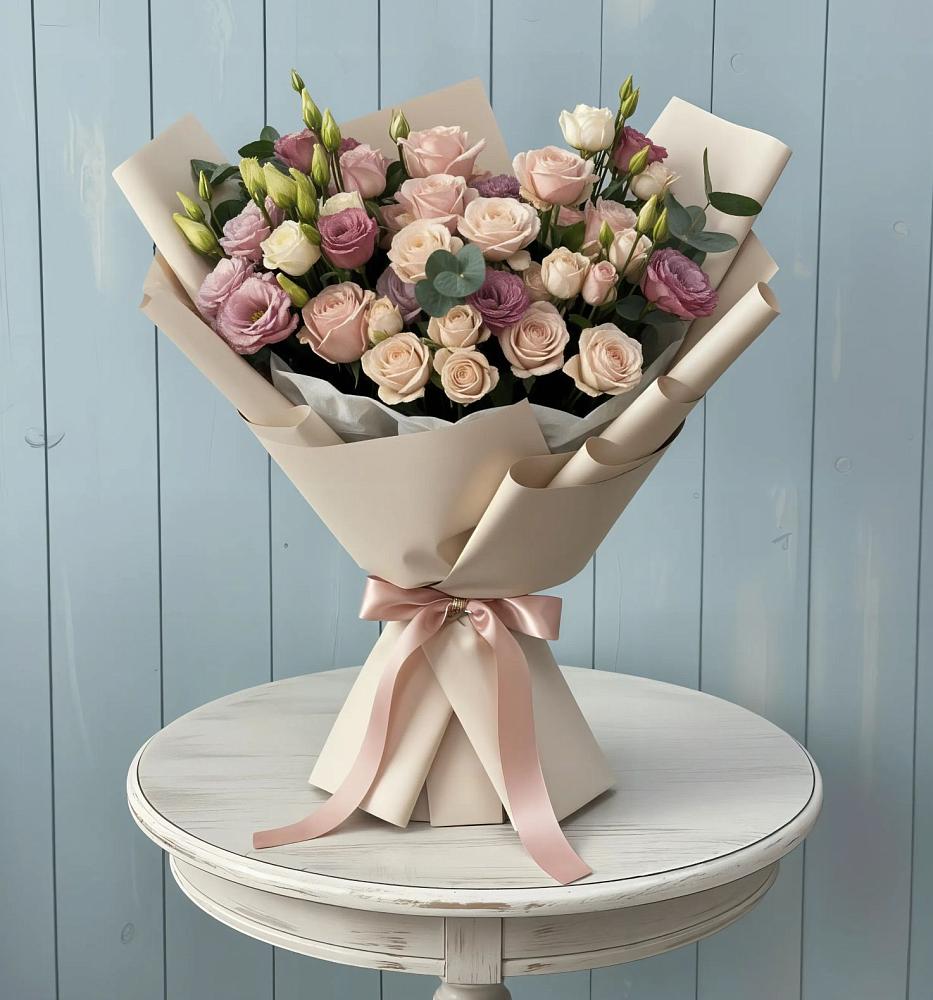 Букет цветов из: Розы и Лизиантусы в Ильинке Астраханской области